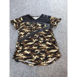 Docefit Women's Shirt Top Size  Large Brown Camo Print Embellished Zip